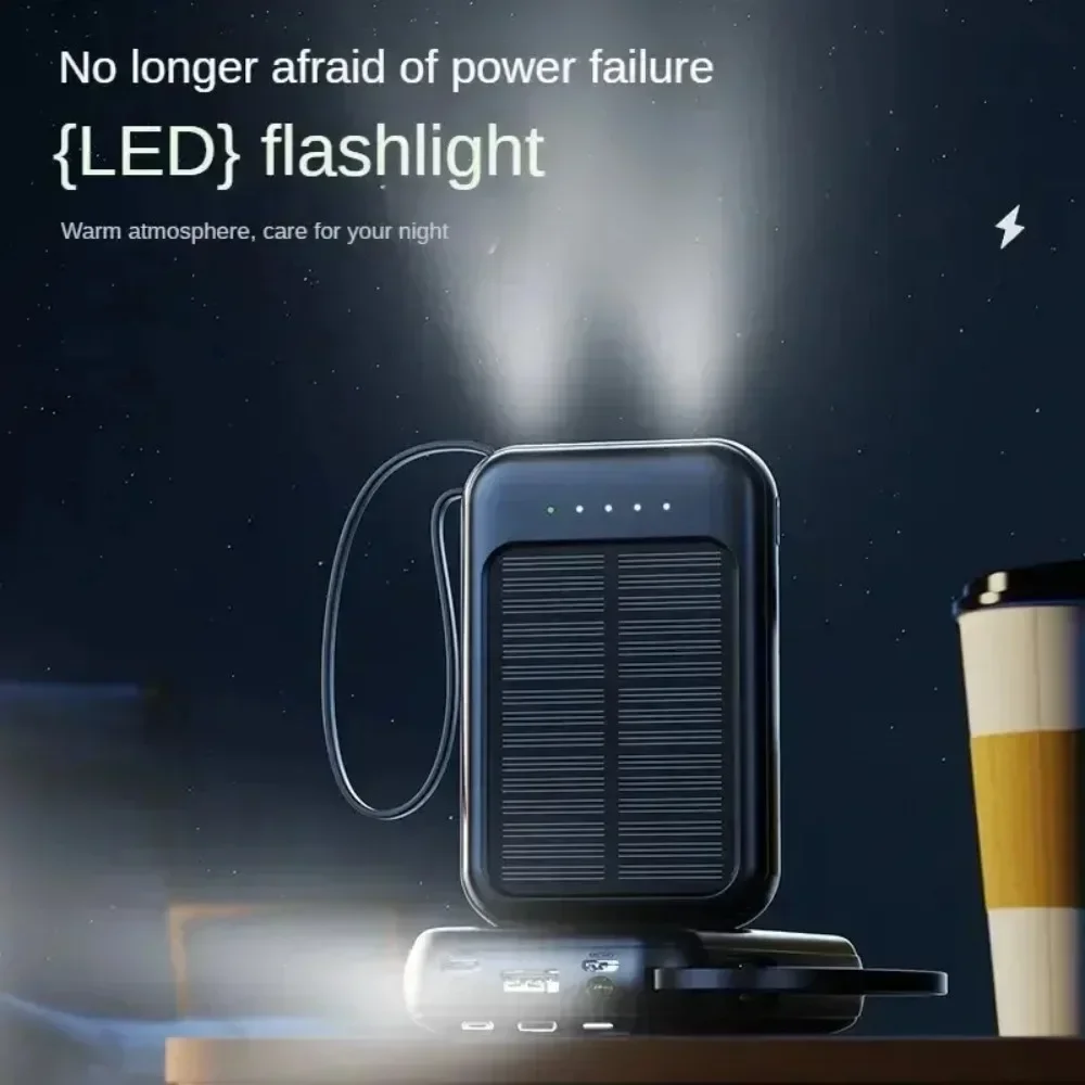 Big Capacity Fast Charging Phone Charger with 3 Built-in Cables Outdoor Power Bank Mini Powerbank External Solar Cells 10000mAh
