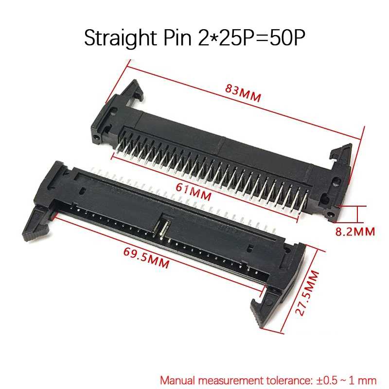 5pcs Dc2 Double Pin 10/12/14/16/20/26/34/40/50/64 Pin 2.54mm Pitch Male Socket Straight/Right Angle Idc Box Headers Connector