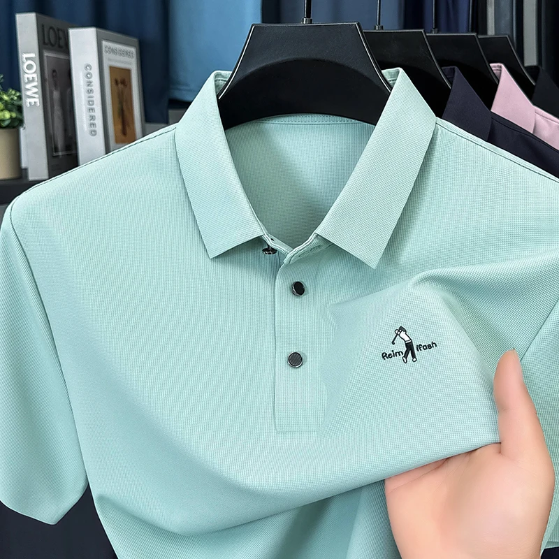 

High end men short sleeve polo shirt fashion brand exquisite embroidery summer lightweight casual breathable golf lapel T-shirt