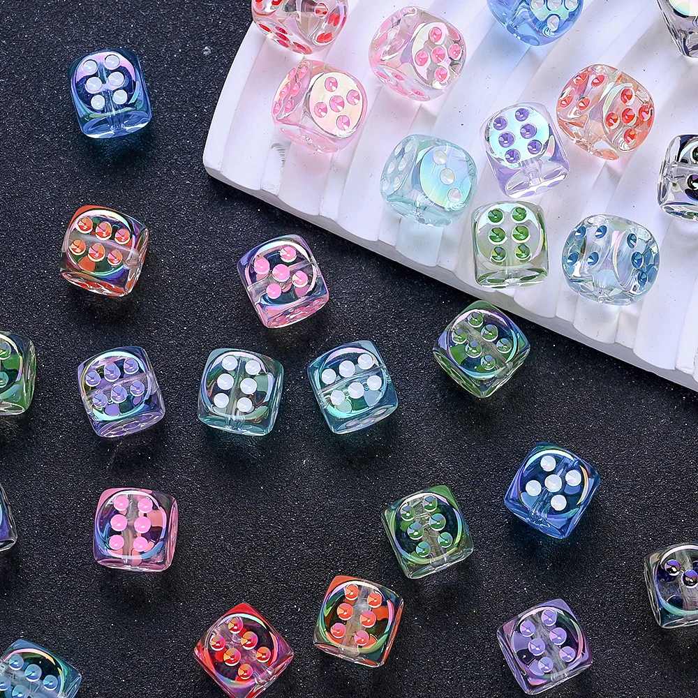 10 Stück 14mm Aurora UV-beschichtete Acryl-Würfelperlen Bunte Quadratische Würfel Lose Abstandsperlen für Schmuckherstellung DIY Bastelzubehör – Detail 6