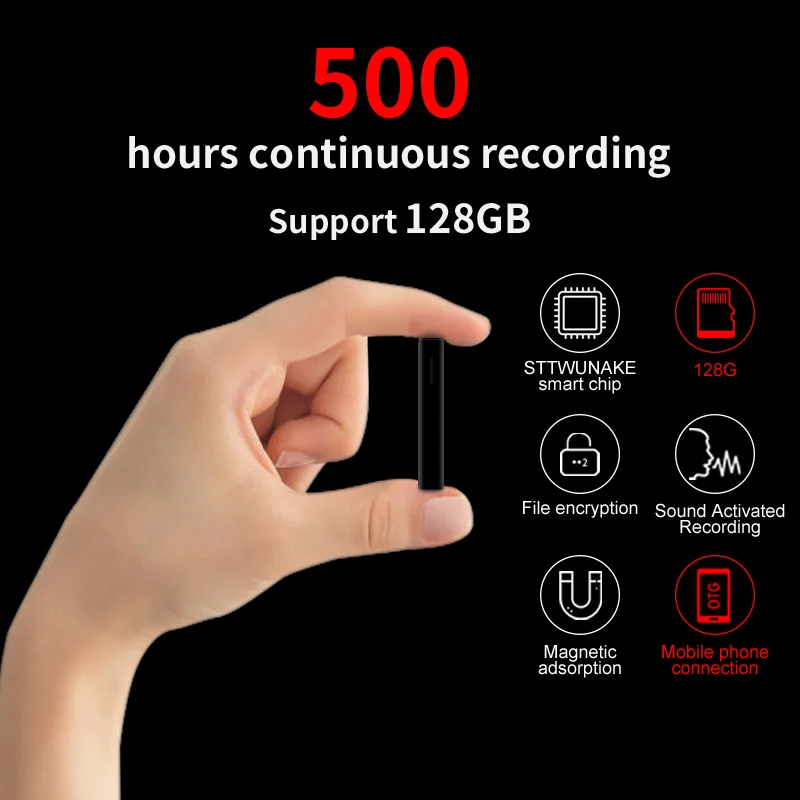 500 Stunden Zeit Mini Voice Activated Recorder eingebauter Magnet kleines digitales Audio-Aufnahme gerät Sound Diktiergerät sttwunake