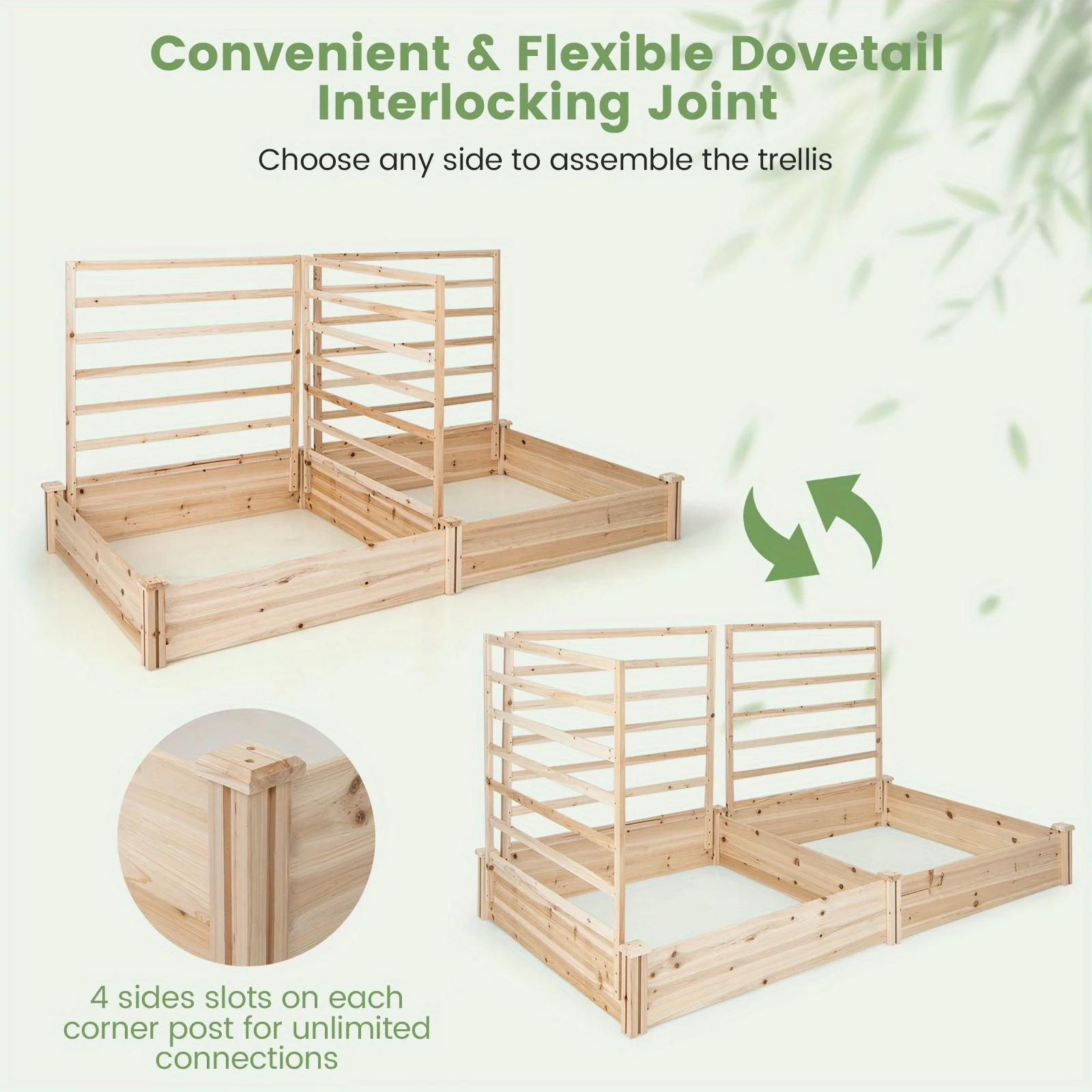 

Raised Garden Bed w/ 2 Planter Boxes & 3 Trellis, Outdoor Wooden Planter Box Kit for Flower, Herb, Vegetable, Fruit