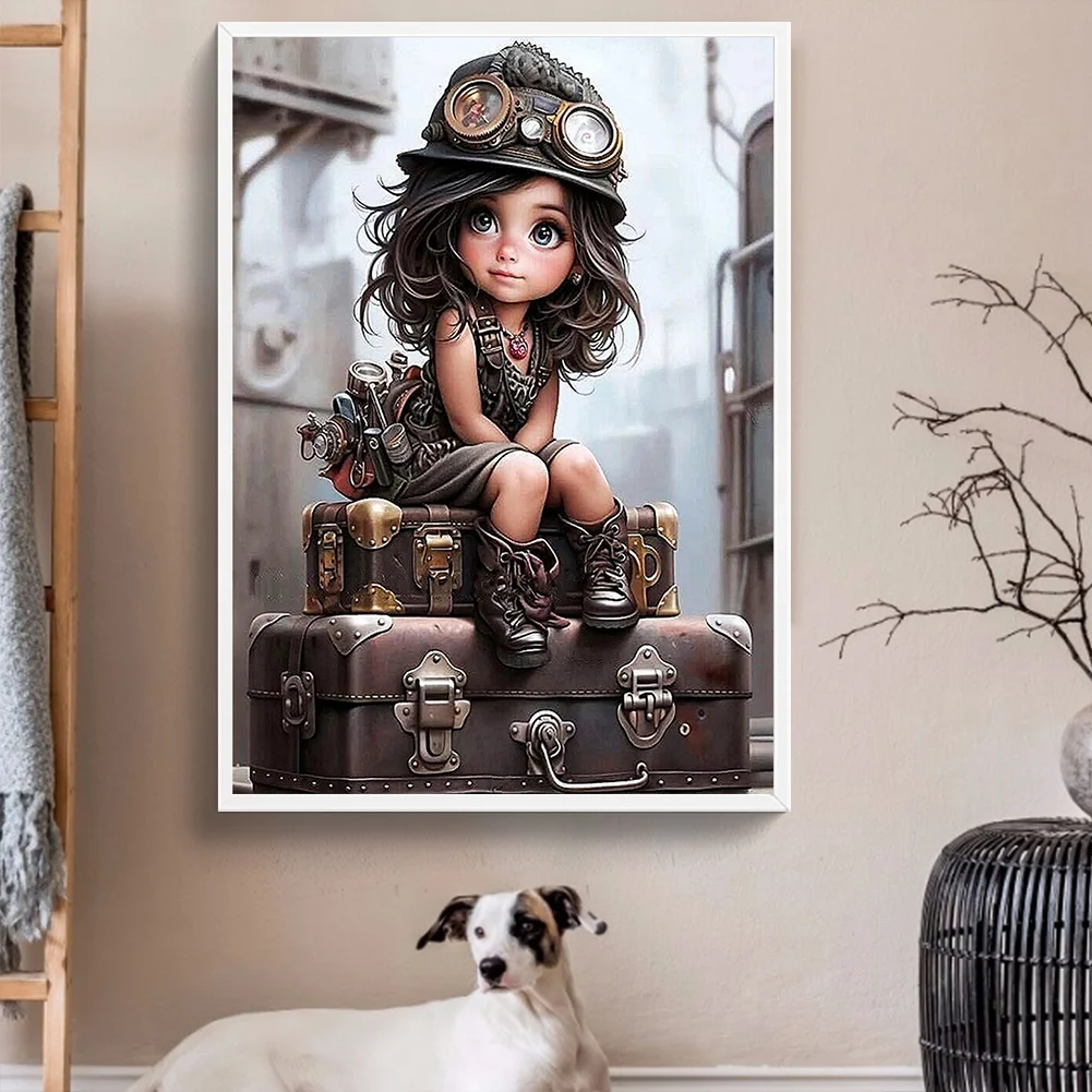 

Набор для рисования по номерам на холсте: Картина маслом «Девушка на чемодане», 50x70 см