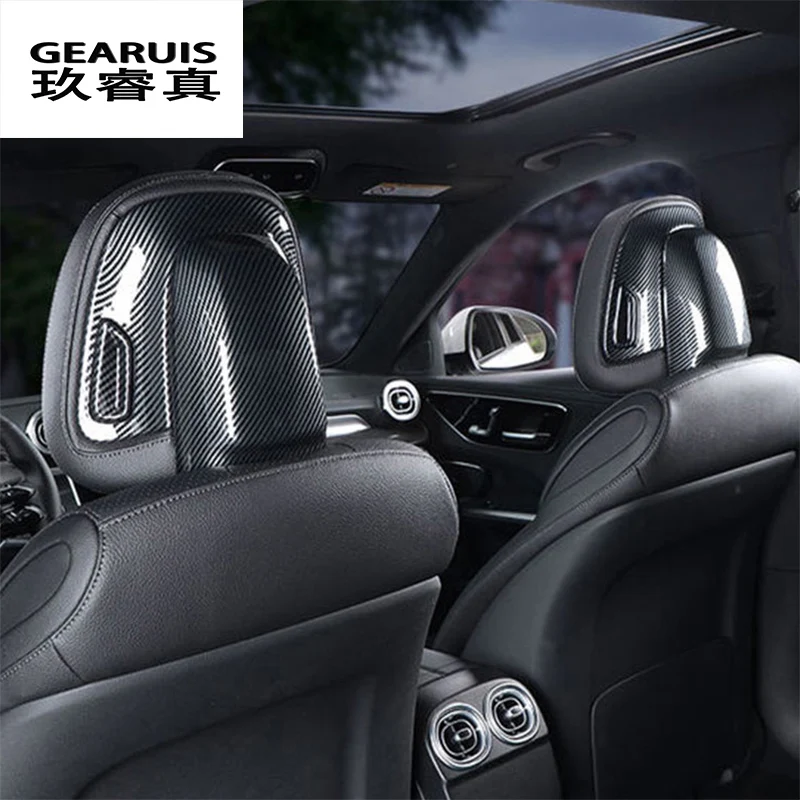 For Mercedes Benz C Class W206 2022 Car Carbon fiber Interior Accessories Seat Headrest Button Adjusting Cover Sticker Panel