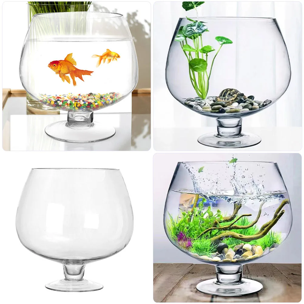 

5000ml Transparent Glass Goldfish Bowl Micro Landscape Hydroponic Vase Desktop Ecological Fish Tank Wine Glass Shaped Aquarium