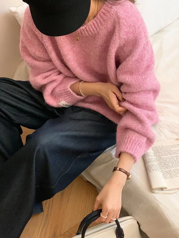 เสื้อสเวตเตอร์ถักนิตติ้งเนื้อนุ่มสไตล์เกาหลี รุ่น Mint een Lazy Sle Thiened สำหรับผู้หญิง ไซส์ใหญ่ ทรงหลวม ใส่สบาย เหมาะสำหรับฤดูใบไม้ร่วงและฤดูหนาว ให้ความอบอุ่น สไตล์ลำลอง เหมาะสำหรับใส่ไปทำงาน