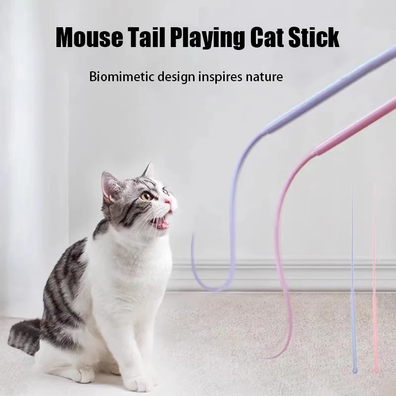 

Creative Simulated Mouse Tail Cat Toy Teaser Funny Stick Silicone Long Tail Pet Interactive Toys Kitten Hunting Pet Supplies