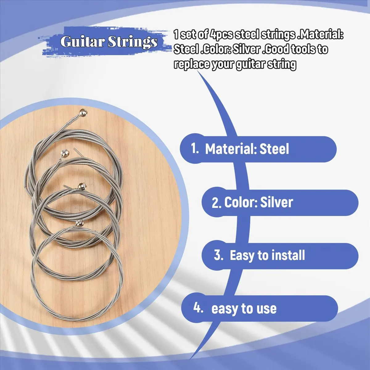 T34C Set of 4 Steel Strings for 4 String Guitar