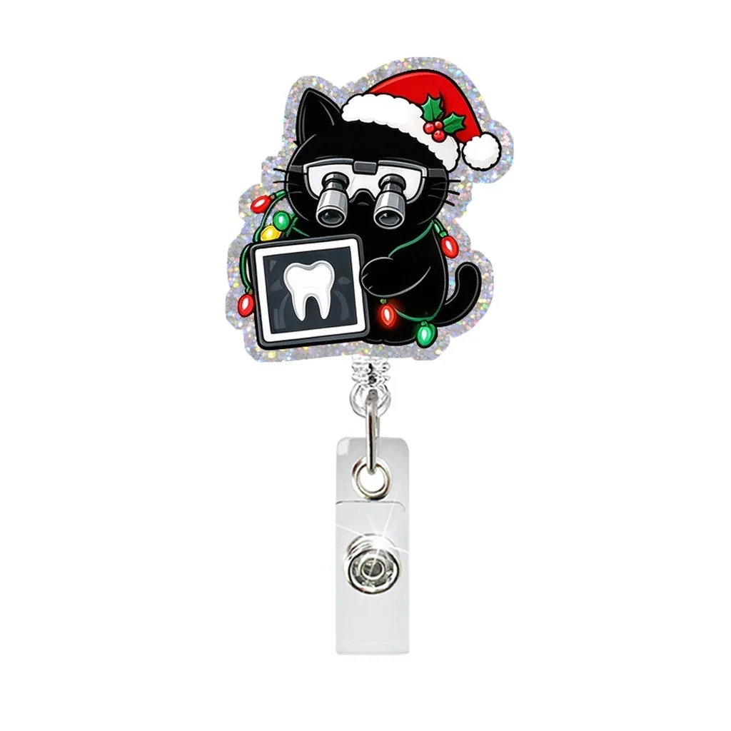 Badge Reel Nylon Acrylic Badge Holder Christmas Black Badge Reel Swivel For Trade Shows Id Card Access  Staff