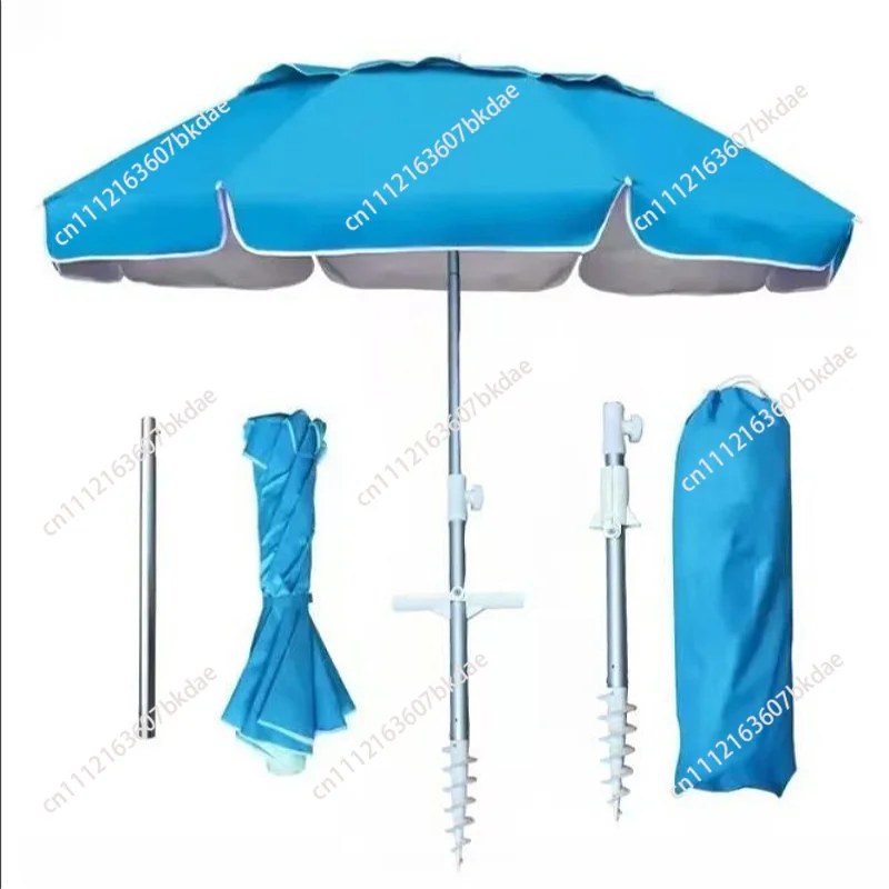 Aluminum alloy 6.5FT folding convenient travel beach umbrella telescopic belt sand anchor windproof parasol