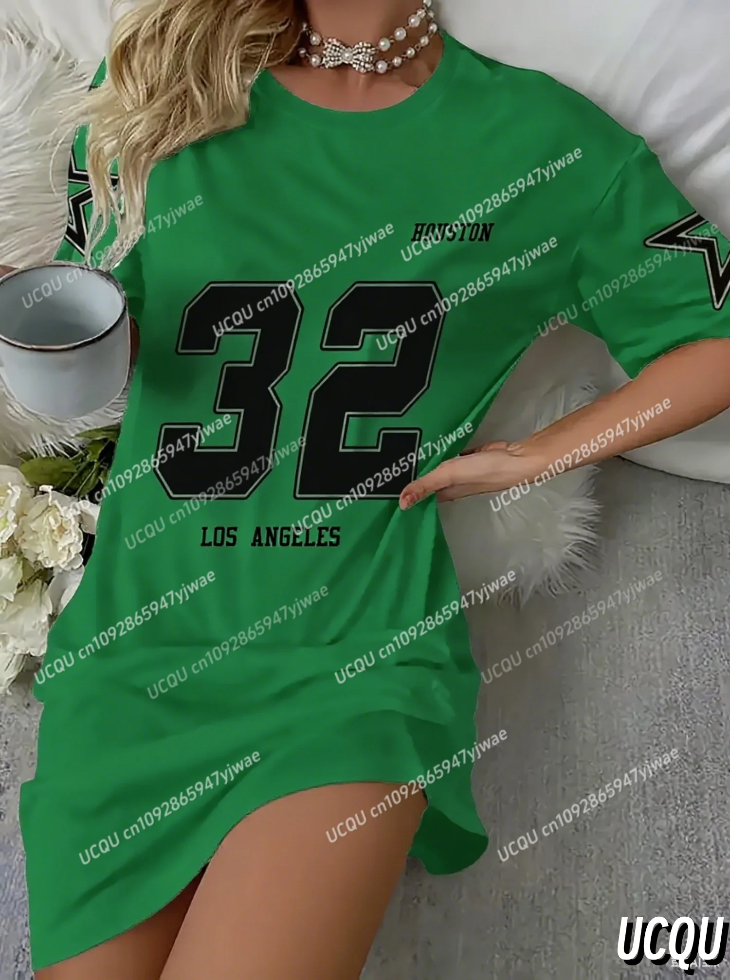 2025 Donne di estate HUSTON 32 T-shirt Abito Allentato Casual O-Collo Lady Manica corta Pullover Abiti Abbigliamento donna