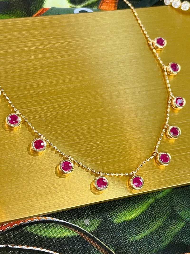 KUGG 100% 18K Yellow Gold Necklace Luxury Elegant Style 1.35carat Real Natural Ruby Necklace for Women High Party Jewelry