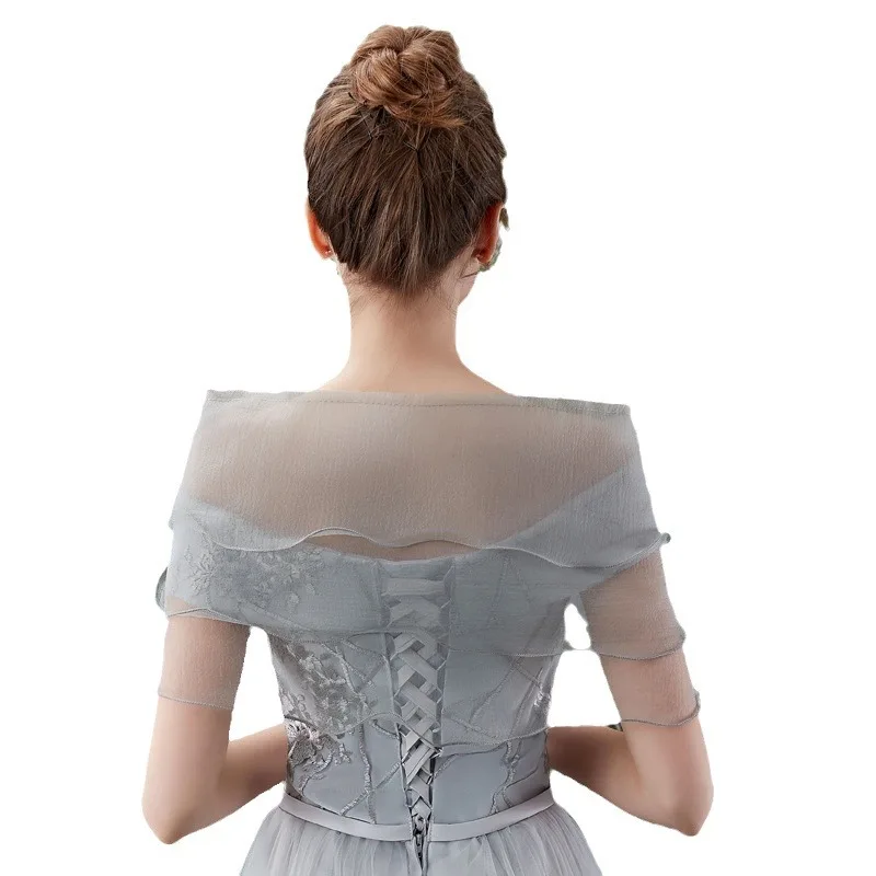 Wedding Shawl Multi-layer Lace Thin Style with Rhinestone Butterfly Button