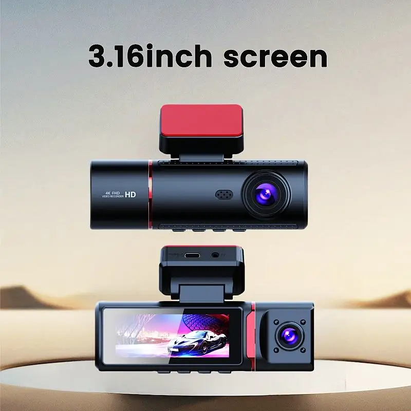 Mini 4K 2160p 3.16 Inch 3 Camera Channel 360 Degree Dash Cam Night Vision Car Dvr Dash Camera with Wifi G-sensor Loop Recording