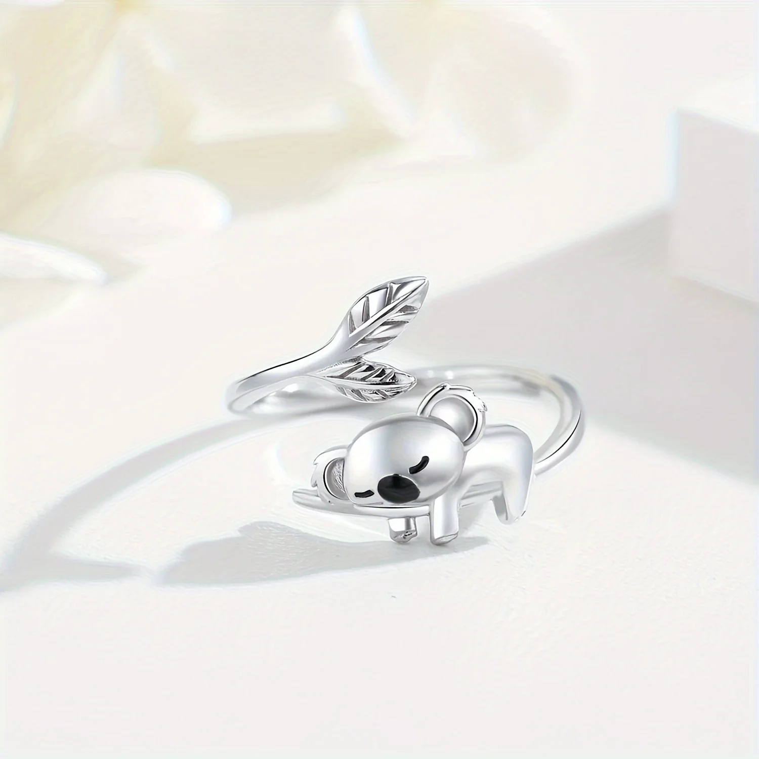 Stylish and Cute Cartoon Style Sleeping Koala Baby Open Ring with Adjustable Size, Perfect Gift for Family and Friends