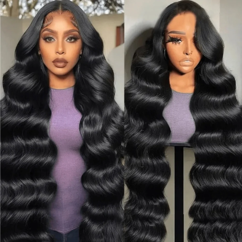 Body Wave 13x6 Lace Front Wigs Body Wave Transparent Lace Human Hair Wigs 36 Inch Natural Black Hair Preplucked Hairline Wig