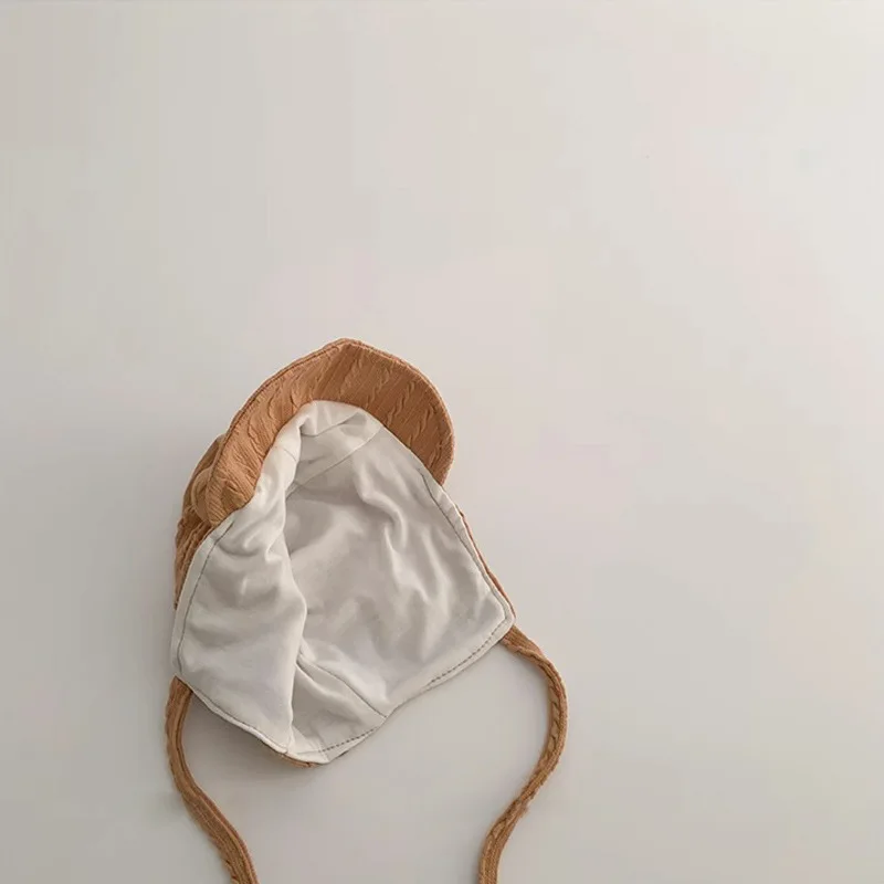 

0-1Year Baby Windproof Ear Protection Cap Cotton Newborn Fetal Hat Spring Autumn Sunscreen Visors Cute Double Ball Infant Beanie