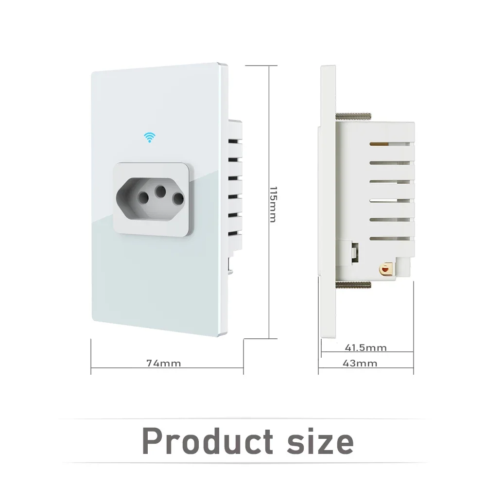 Shawader Tomada Wifi Smart Tuya Brazil Wall Socket Power Monitor Statistics 20A Plug Outlet Glass Panel by Alexa Google Home