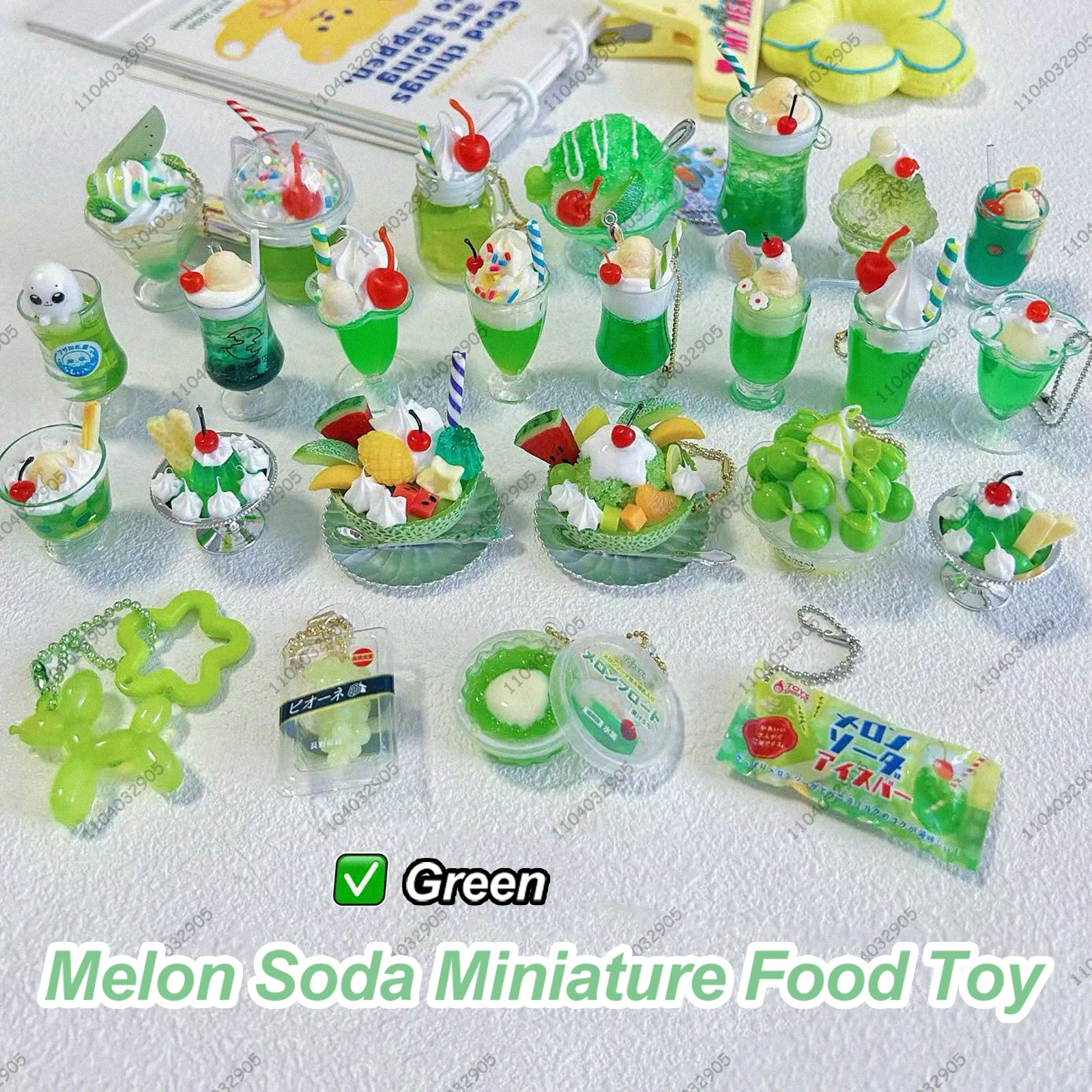 اليابانية Gashapon لعبة طعام مصغرة مقلد البطيخ الصودا الأخضر المفاتيح لعبة الكبسولات كريم كوب بودنغ دمية للزينة