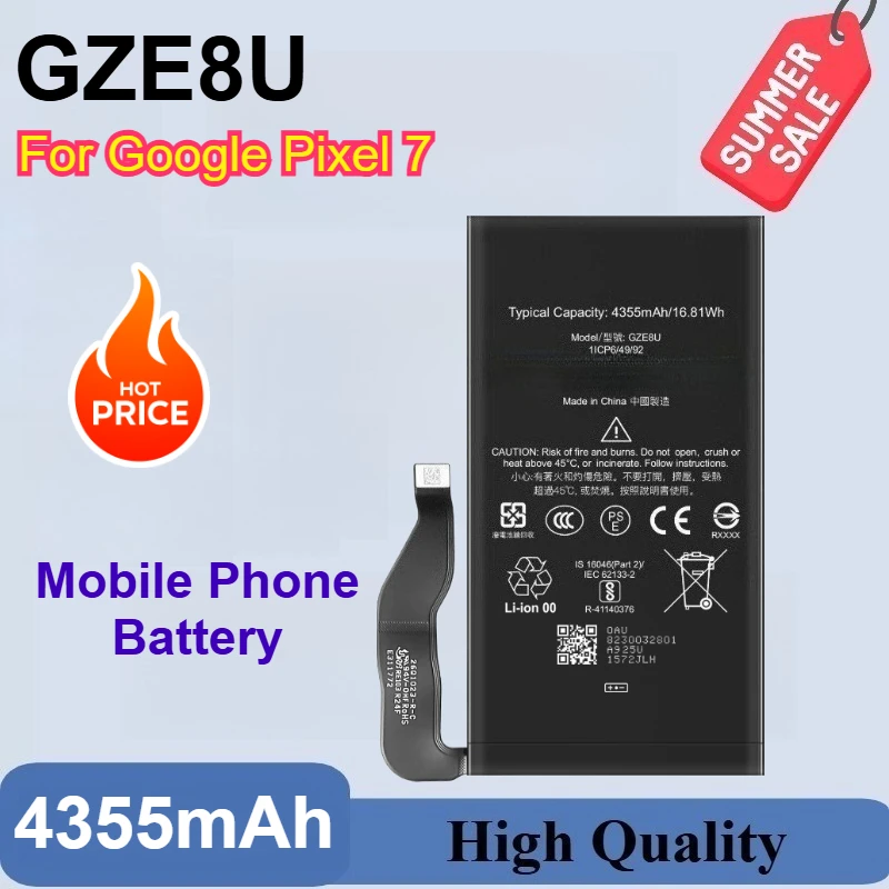 100% New Mobile Phone Battery GZE8U 3.86V 4355mAh For Google Pixel 7 Replaceable Batteries High Quality