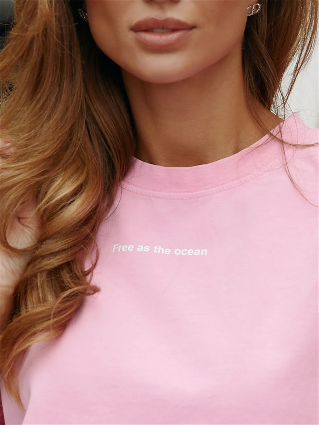 Free As the Ocean Women's T-Shirt In Pink Color Casual Slogan Drop Sleeve Fashion Summer Cotton Tee Drop Shipping