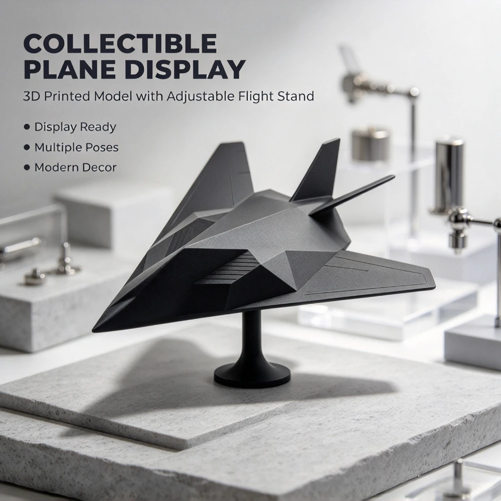 3D Printed Airplane Model With Adjustable Stand Movable Design Various Flying Angles Stylish Pose Home Office Desk Decor Gift