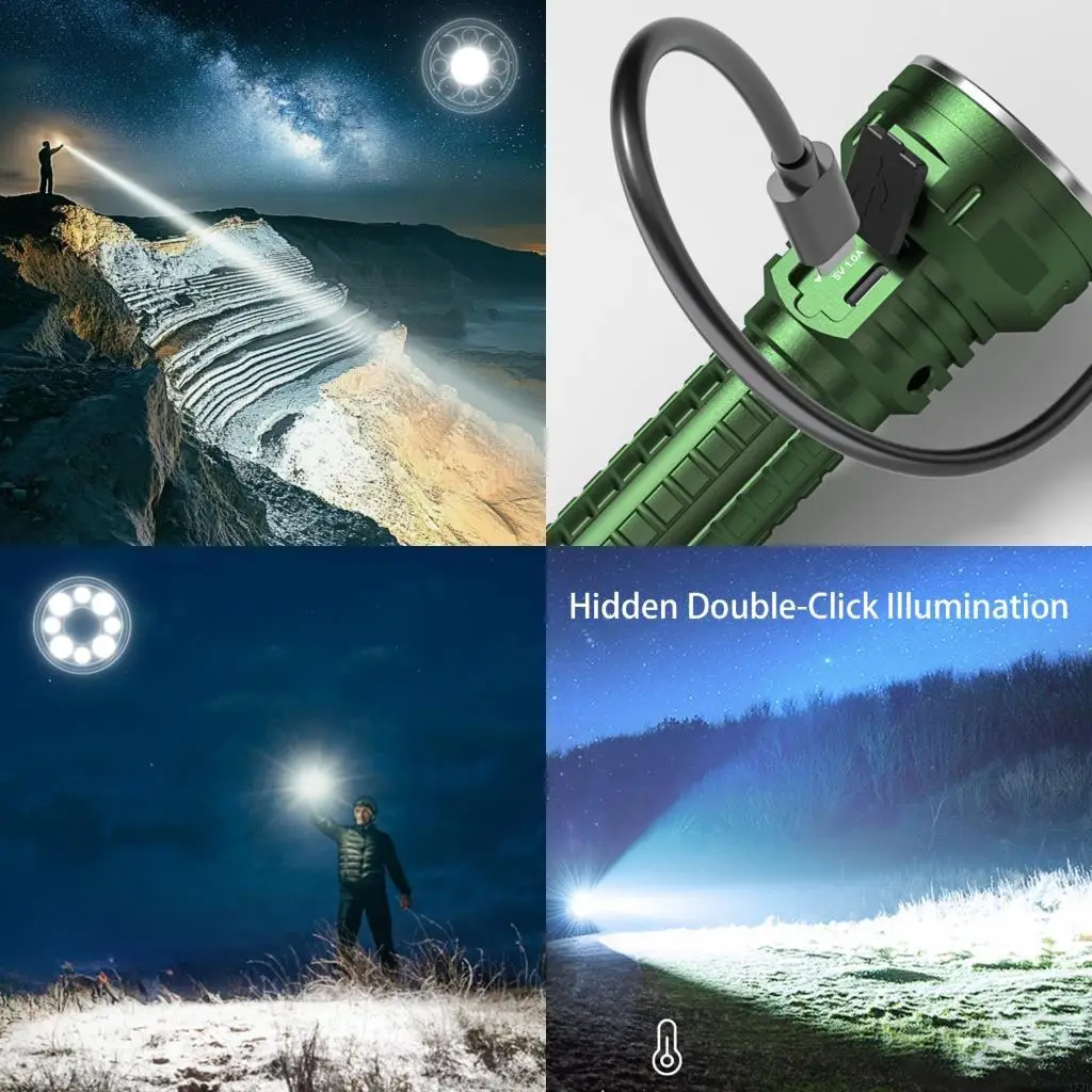 High Power Powerful Flashlight Outdoor Bright Emergency Torch Rechargeable LED Searchlight For Outdoor Activities 37JD