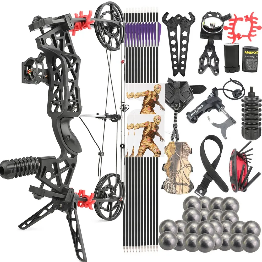 

Archery Dual-use Compound Bow Set 40-65lbs Adjustable lBO Speed 310 fps Steel Ball Arrow Hunting Right/Left Hand Accessories