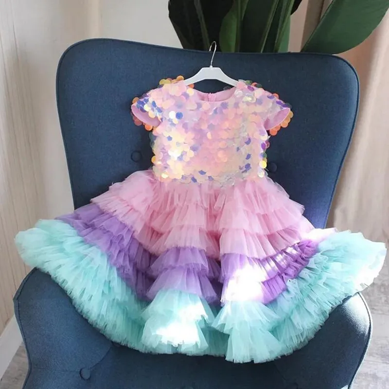 

Glitter Sequins Puffy Baby Girl Dress Ball Gown Baby Princess Dresses for Party Costumes Children Birthday Dresses Cap Sleeve