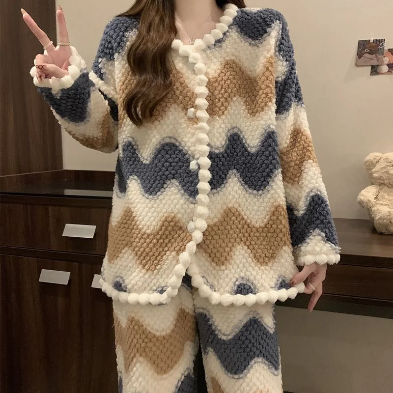 Abbigliamento da donna Set pigiama Homewear Pantaloni a maniche lunghe Set da due pezzi Autunno e inverno Addensare Confortevole Dolce moda