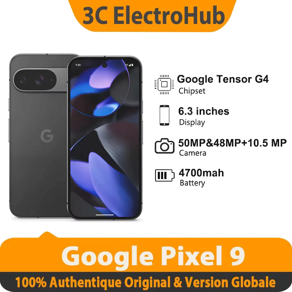 Google Pixel 9, wersja globalna, 6,3 cala, Google tsor G4, 4700 mAh, PD3.0, OLED, 120 Hz, RAM12 G, ROM 128G, Intel telefon