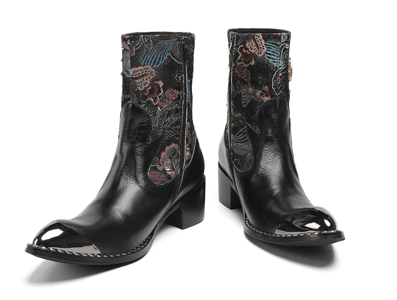 Britische Metall Spitzschuh Party Club Mann Schuhe Rot Motorrad Reißverschluss Stiefeletten Plus Größe Hochzeit Party Echtes Leder Kurzer Stiefel – Detail 8