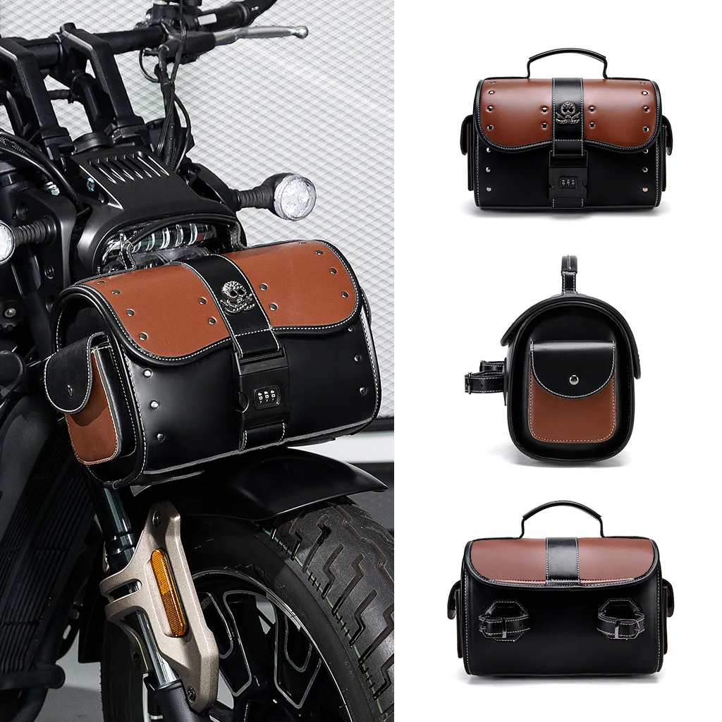 Waterproof Anti-Theft Motorcycle Front Bag with  Leather Color-Contrast Patchwork Design
