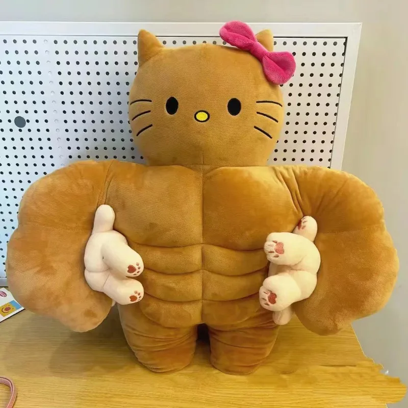 2025 Nieuwe Fun Muscle Hello Kitty Pop Zwarte Huid Leuke Grappige Pluche Pop Verjaardagscadeau Comfort Kussen Bestie Cadeau voor beste vriend