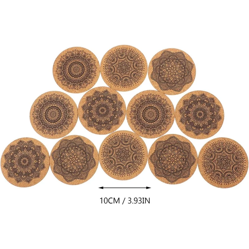 Coasters for Drinks 12 pcs Absorbent Cork Coasters with Flower Pattern