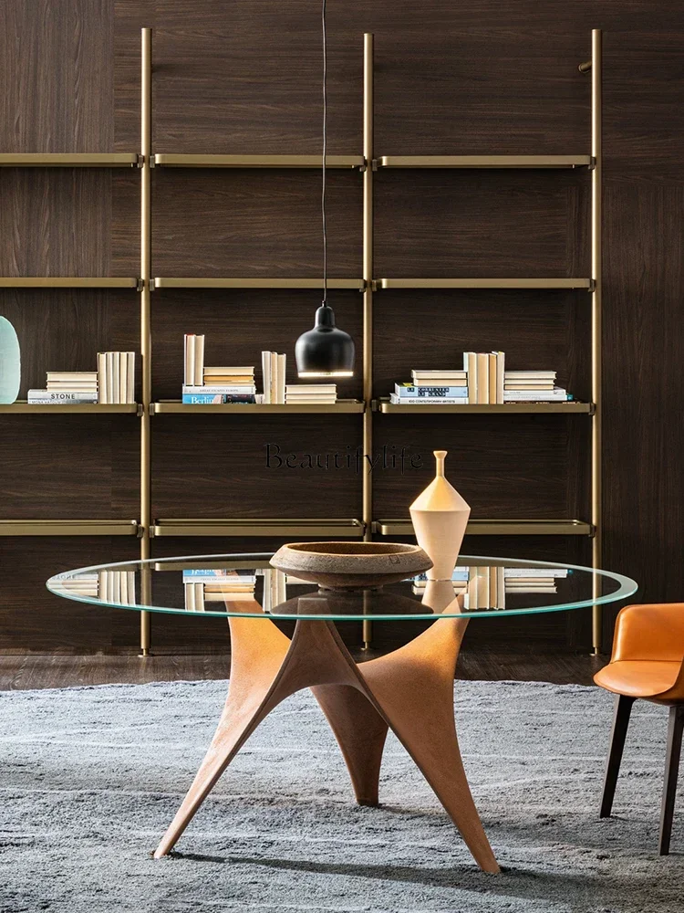 

LJY*Minimalist Tempered Glass Dining Table Modern Simple Home Small Apartment Round Table