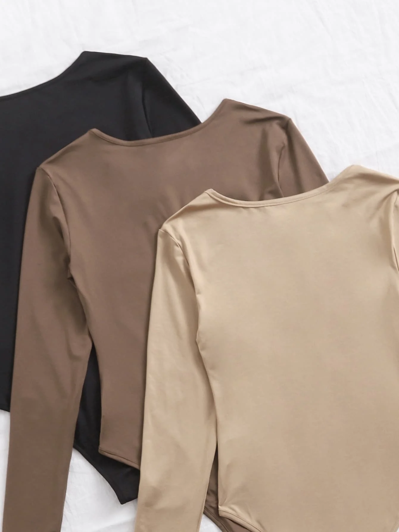 BWQ 3pcs Solid Tee Bodysuit Fall Cloth For Women