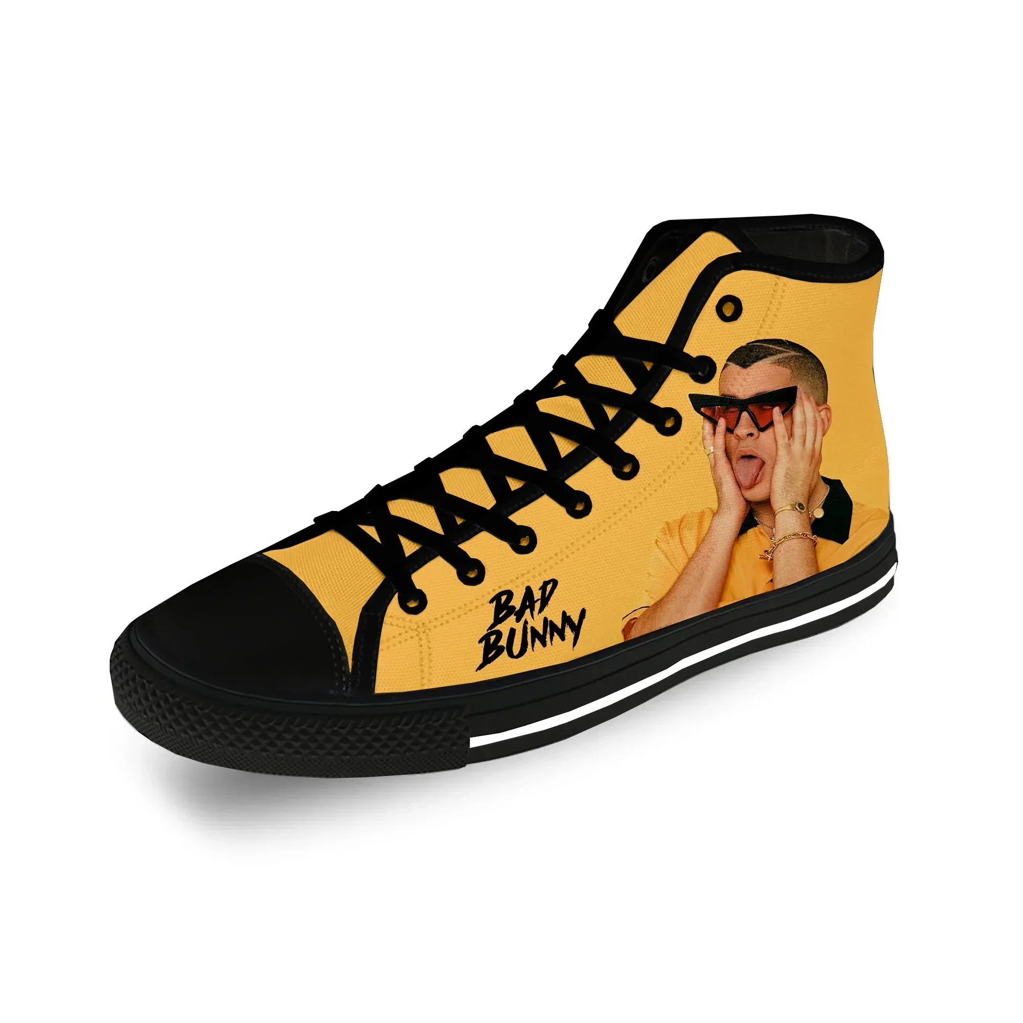Bad Bunny Rap Hip Hop Rapper Cool Casual Cloth Fashion 3D Print High Top Canvas Shoes Men Women Lightweight Breathable Sneakers - view 2