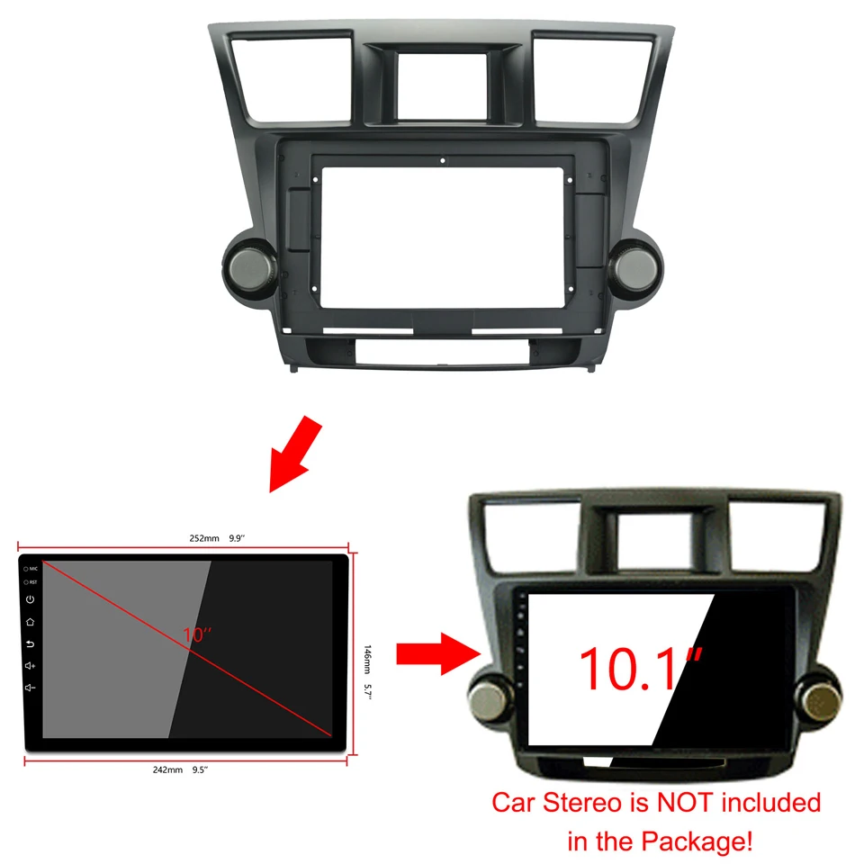 1/2Din Car DVD Frame Audio Fitting Adaptor Dash Trim Kits Facia Panel 10.1