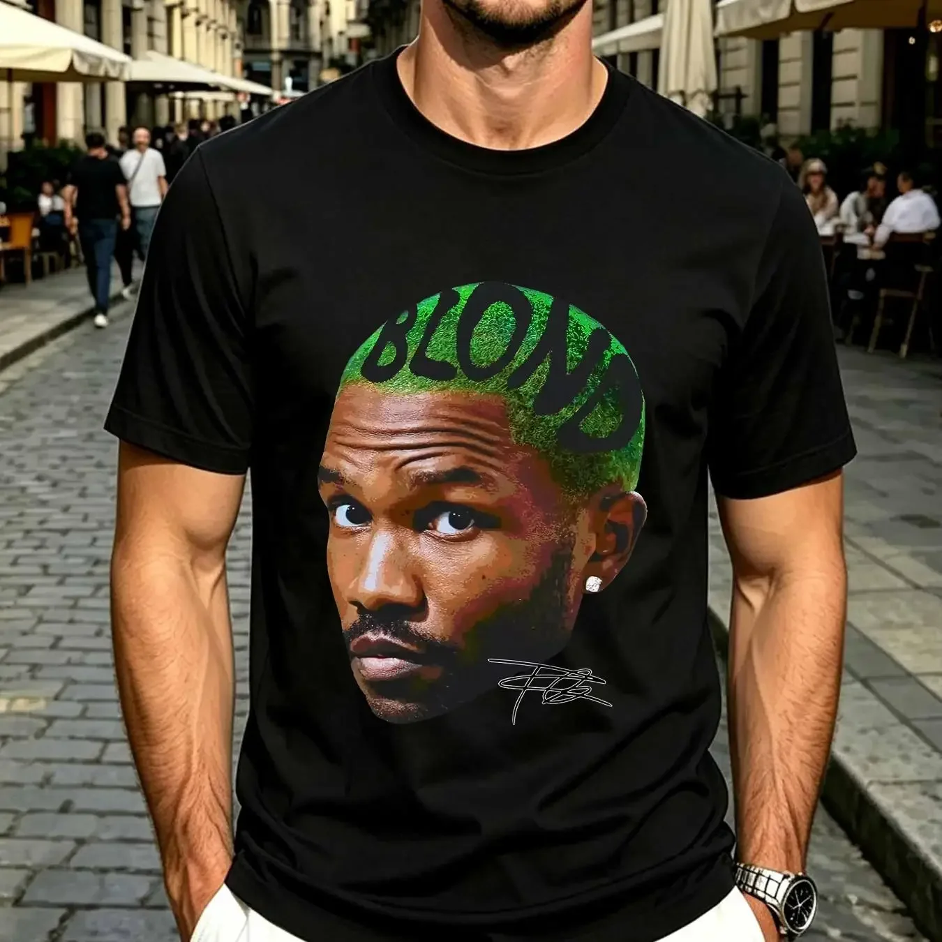 washed T Shirt Frank Oceans Rap Concert Merch Blonds Album Cover  vintage Washed Casual streetwear Top For Everyday Wear Unisex
