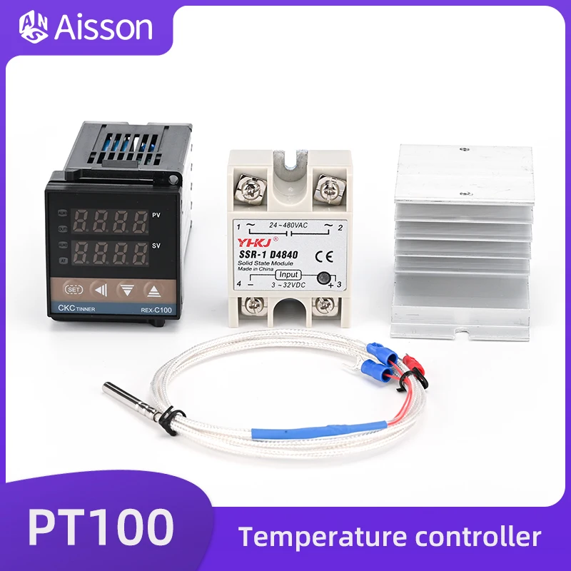 REX-C100 controlador de temperatura pid AC110V-240V com SSR-40DA pt100 termopar dissipador de calor relé de entrada universal ou saída ssr