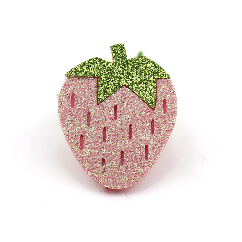28Pcs 3*3.5cm Glitters Strawberry Felt Padded Appliques For Kids Hairpin Headwear Accessories BB Clip Shiny Decoration wholesale