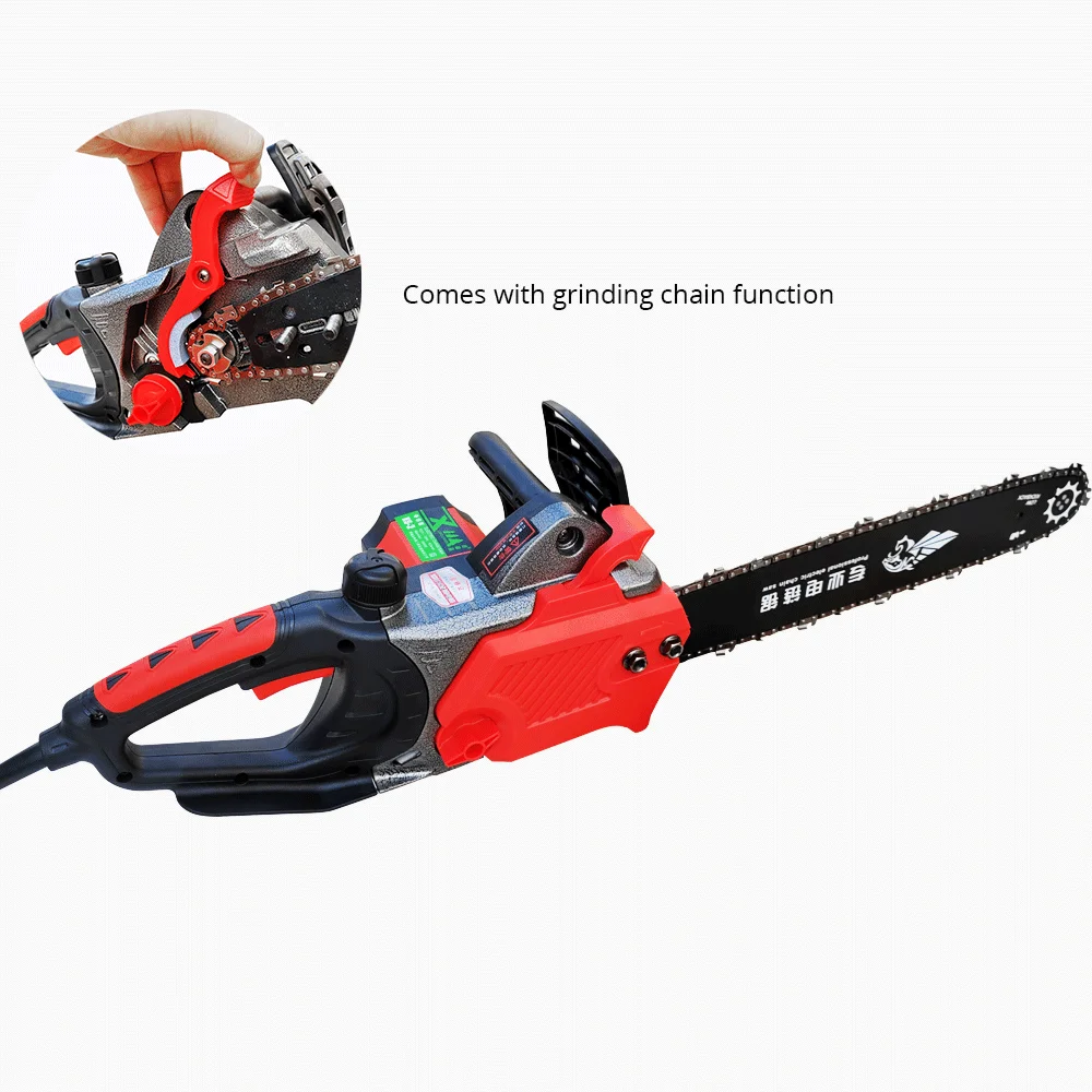 220V Corded Electric Chainsaw High Power Handheld Woodworking Powerful Electric Saw 16 Inch Guide Bar Household Cutting Tools