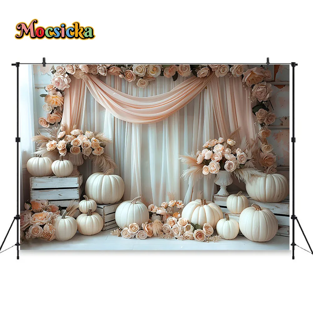 Mocsicka Pumpkin Baby Show Photography Background Autumn Floral Curtain Backdrop Maternity Newborn Birthday Art Photozone Studio