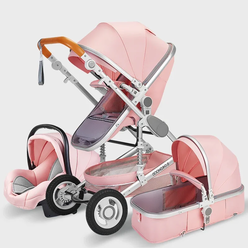 Luxury Baby Stroller High Landscape Baby Stroller 3 in 1 Travel Pram Trolley Baby Carrier Carriage Stroller with Car Seat