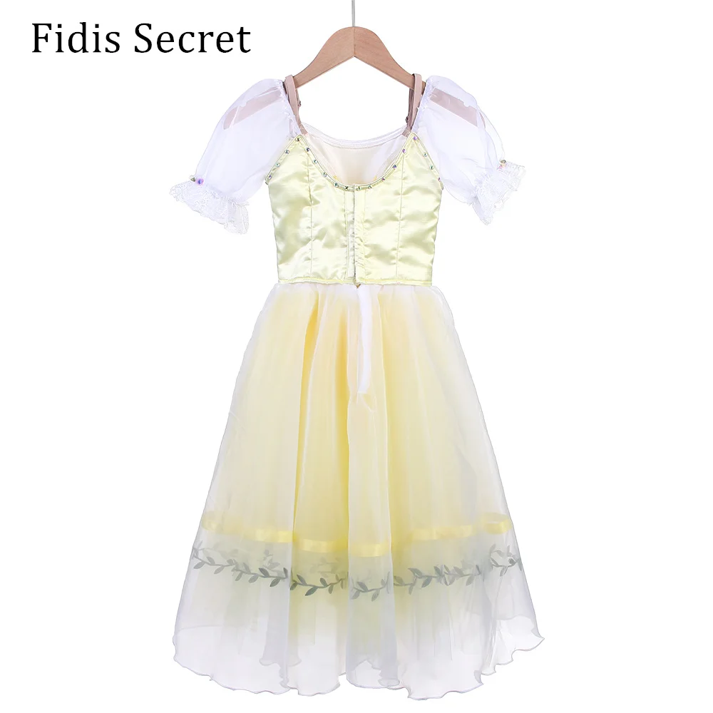 Female Yellow Peasant Long Tutu Skirt Stage Wear,Girls Giselle Romantic Ballet Costumes,Ballerina Napoli Dance Competition Dress