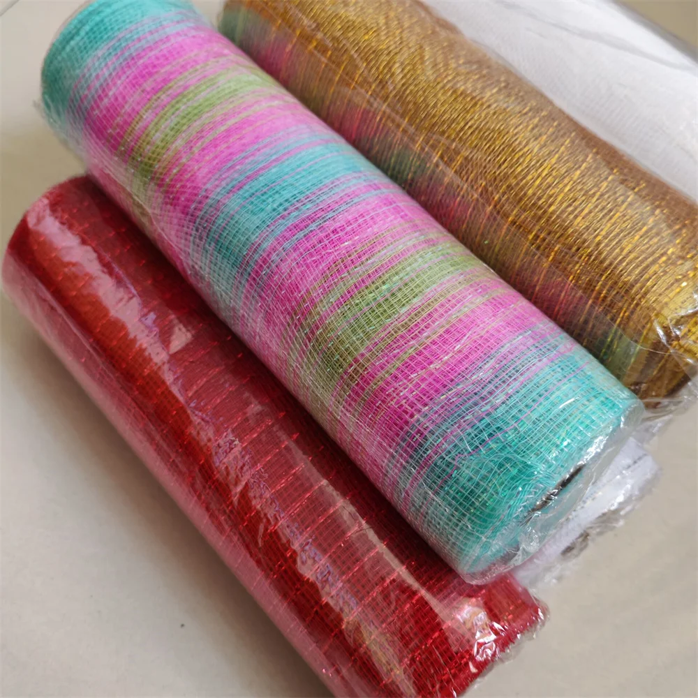 10Yards 26CM Deco Poly Mesh Ribbon 10 Inch Wide Metallic Ribbon for Christmas Wreath Decoration Halloween DIY Wrapping