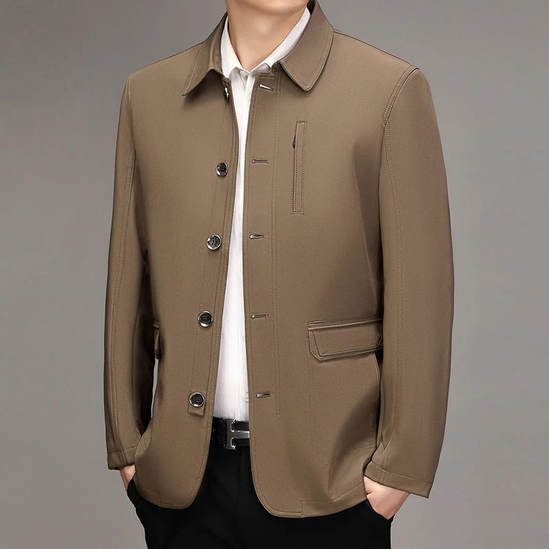 High-quality dad jackets for spring and autumn, men's lapel button-up jackets for middle-aged men, and men's jackets for the eld