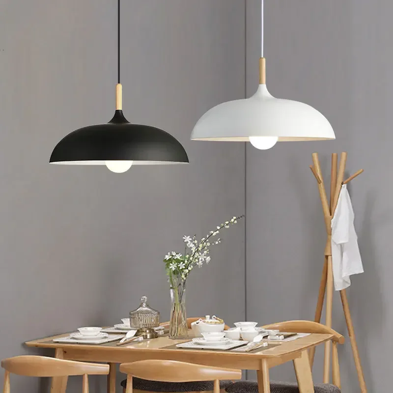 

Minimalist Modern Pendant Lamps E27 Wood & Aluminum Lampshade Hanging for Art Fashion Decor Luminaire ZM112406