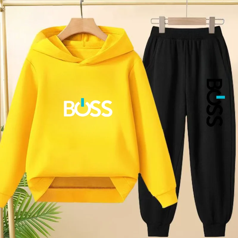 Cute Lettered Sweatshirts for Children Aged 3 to 12, and Hooded Sweatshirt Jackets for Boys and Girls in Black, Blue and Yellow